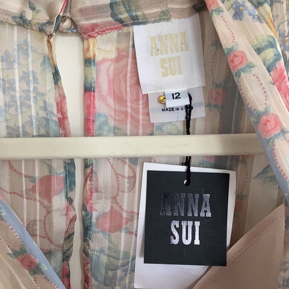 NWT Anna Sui Womens Dress Sz 12  Sheer Whimsy Floral Cottagecore Coquette Pastel - Picture 9 of 16